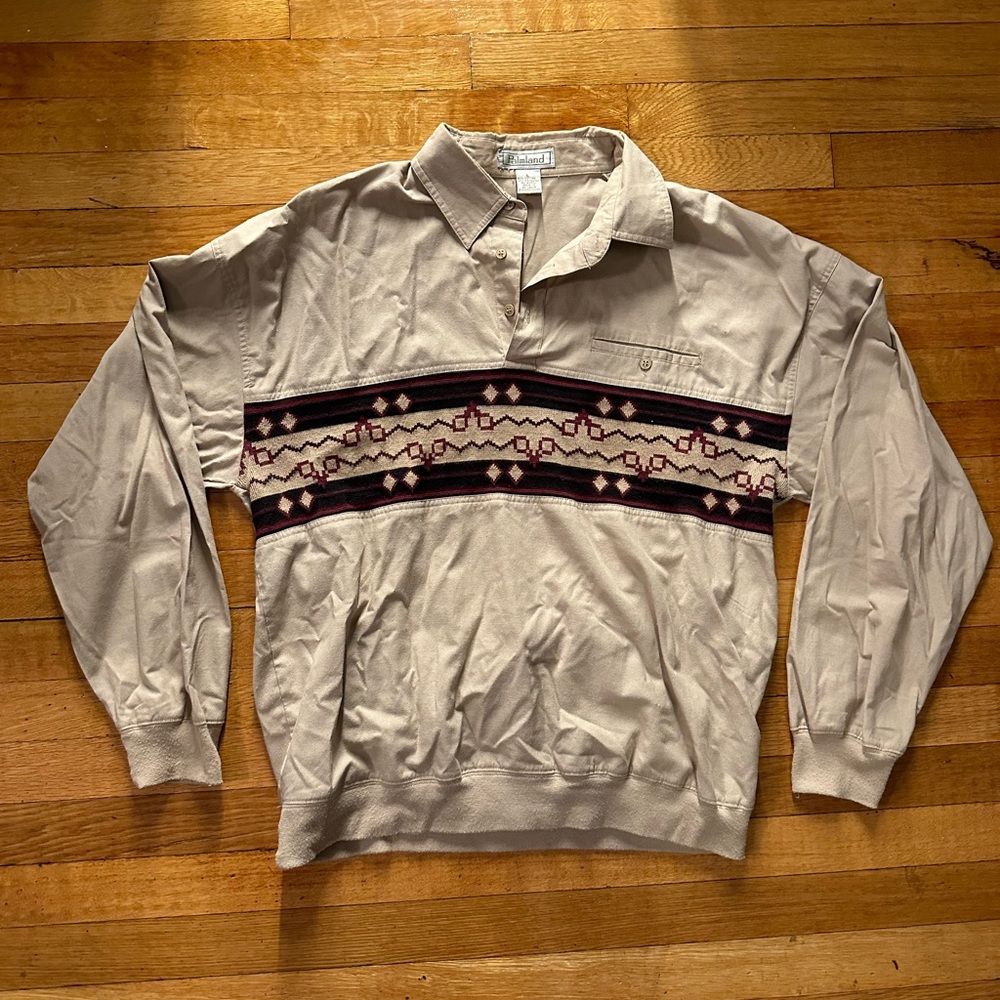 90s Vintage Classics by Palmland Aztec Sand Golf Polo Poker Shirt Size Large